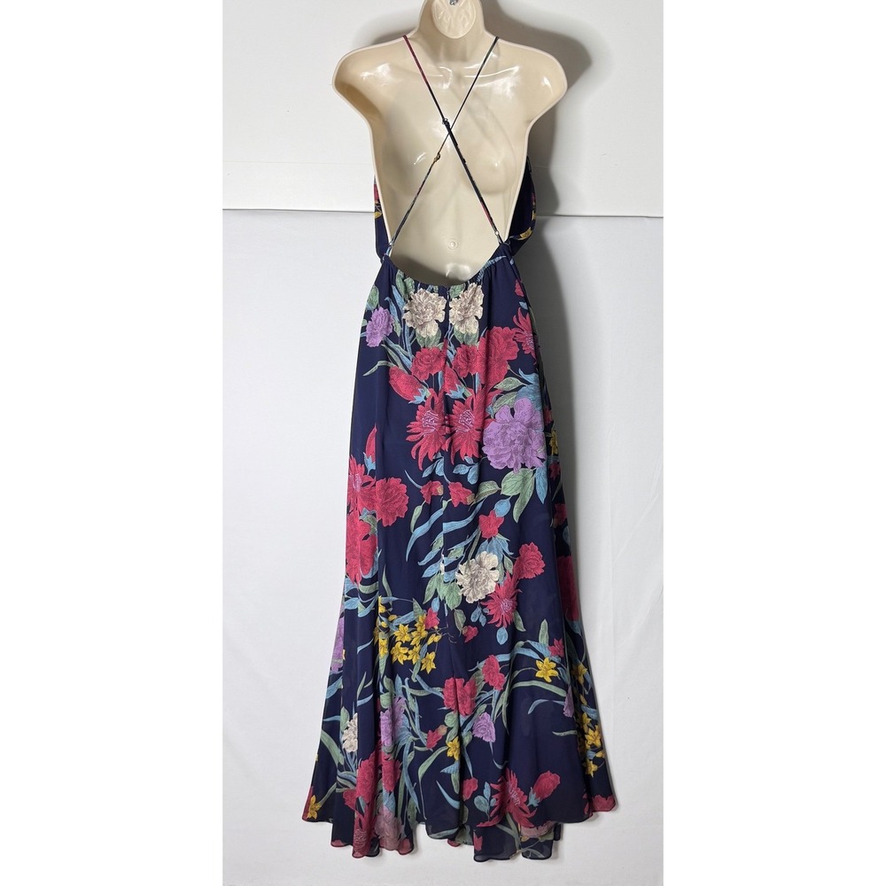 Lulus Blue Floral Halter Maxi Dress L Open Back Wedding Whimsigoth Dark Fairy - Picture 2 of 15